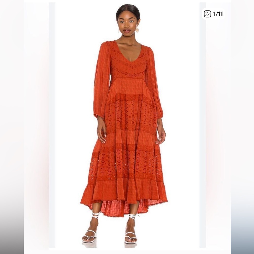 Free People Orange Tiered Ruffled Sundress